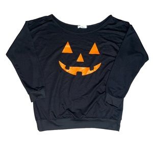 Black Ladies Halloween Pumpkin Jack-O-Lantern Scoop Neck Sweater Size XL